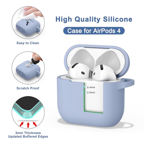 Image of Tobfit Case for AirPods 4 Case Cover 2024 with Lanyard & Keychain, Soft Silicone Protective Case for Apple AirPods 4th Generation, Full Protection, Support Wireless Charging, Denim Blue
