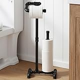 KES Rustic Toilet Paper Holder with Reserve, Farmhouse Toilet Paper Holder Stand Bathroom Industrial Pipe Toilet Paper Storage Black, BPH503A-BK