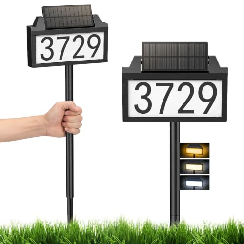 Solar Address Sign, Lighted House Numbers, 32 LEDs, 3 Colors