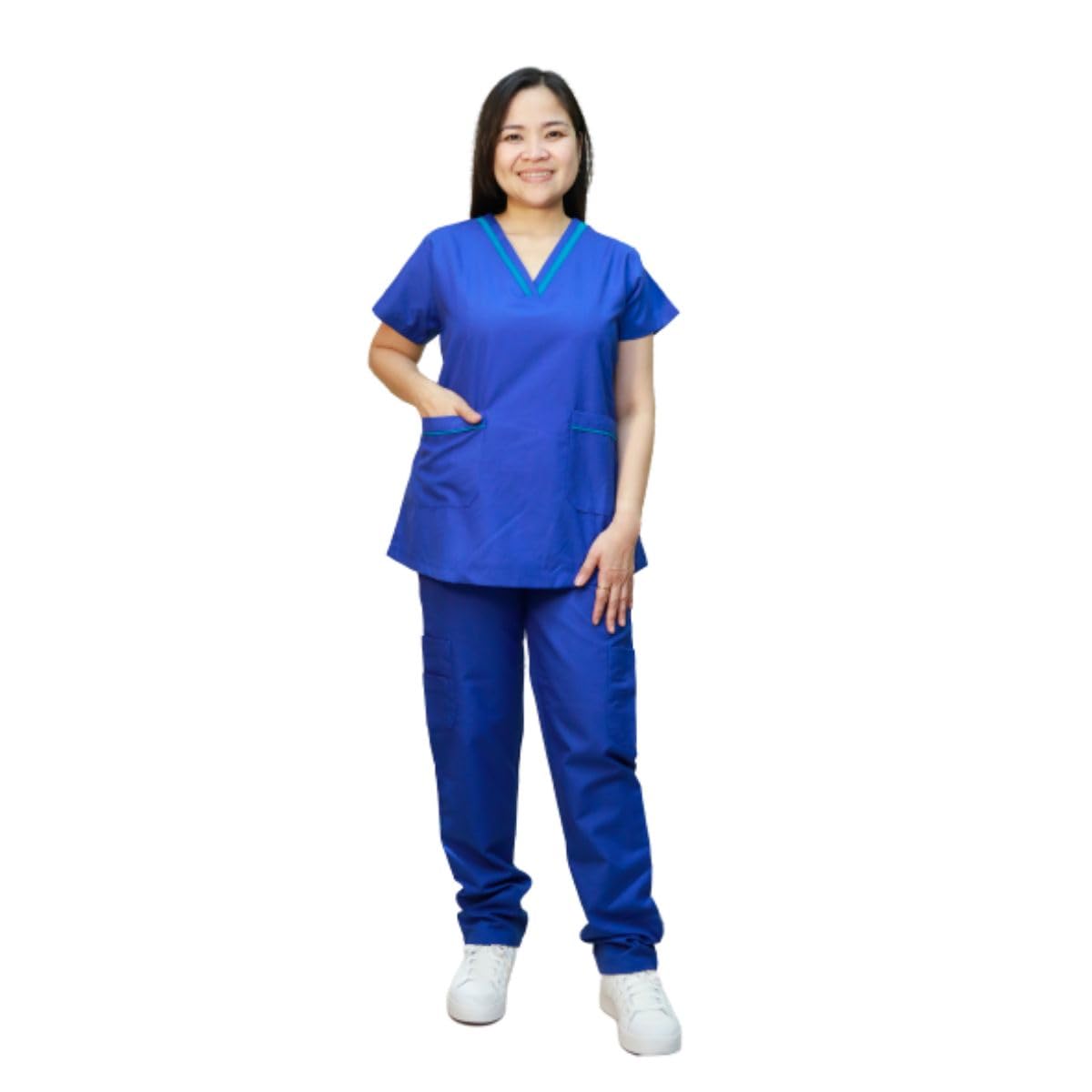 GenericVeronica Ladies Medical Scrub Set Doctor Nurse Nanny Uniform - Blue