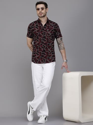 Image of Majestic Man Slim Fit Floral Printed Pure Cotton Casual Half Sleeve Shirt