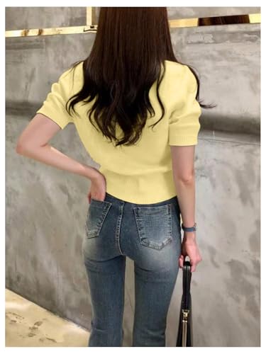 GORGLITTER Women's Short Sleeve Knitted Cardigan Button Down Crew Neck Old Money Sweater2