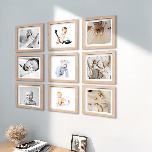 Image of Photo Frame for Wall | Set of 9 Beige Photo Frames 8x8 Inch | Gift for Anniversary & Housewarming | Wall Decor Items for Home Decor & Wedding Gift for Couples