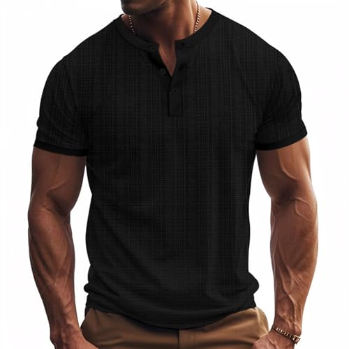 T-shirt Henley manches courtes homme été respirant basique couleur unie