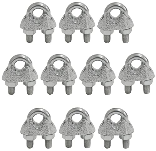 AERZETIX - C65292 - Lot de 10 Serre-câbles à étrier pour fil Ø6.5 mm DIN 741 - filetage M5 mm - attache câble - raccord chaîne - U boulon - clip câble metallique - en acier zingué - couleur argent