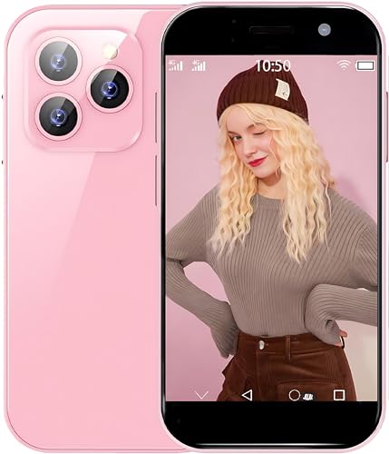 Mini Smartphone 4G Unlocked 3.0 Inch Quad Core Dual Sim Card Face ID 2600mAh Android Kids Small Mobile Phone Student Premium Pocket Child Cellphone(Cute Pink,3GB+32GB)