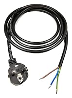 Stromkabel mit Aderendhülsen, Stecker 230V, 16A, 2 Meter, Anschlussleitung mit Schuko Stecker, Anschlusskabel mit Stecker, Schutzkontakt-Zuleitung, Adapter-Kabel mit Aderendhülsen, IP20, Schwarz