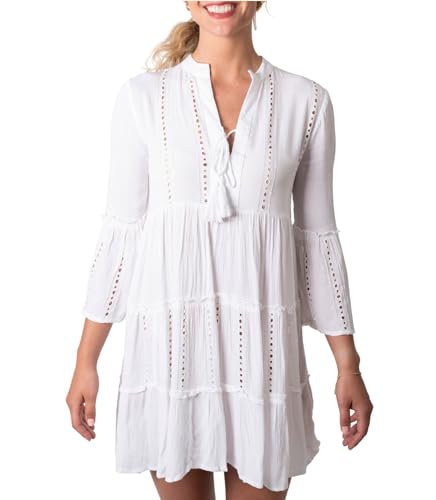 Back From Bali Womens Summer Dress Boho Loose Flowy White Sundress Casual Beach Tunic Top Medium