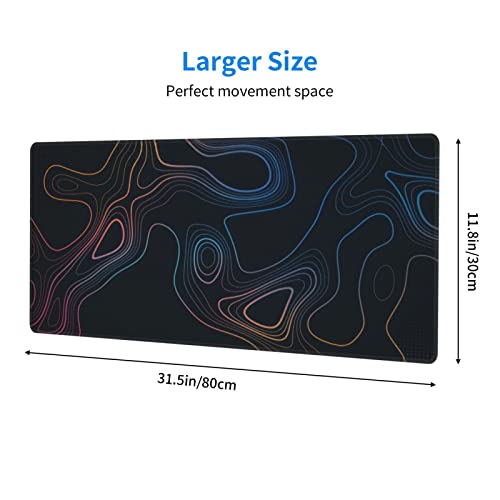Image of Topographic Contour Map XL Mouse Pad 31.5 x 11.8 Inch Gaming Mousepad Extended Large Mousepad with Nonslip Rubber Base Stitched Edges Laptop Desk Pad Home Office Supplies