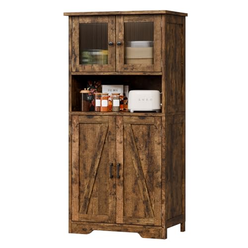 Garvee Badschrank Mit 4 Türen Und Offene Ablagefächer, Badezimmerschrank...