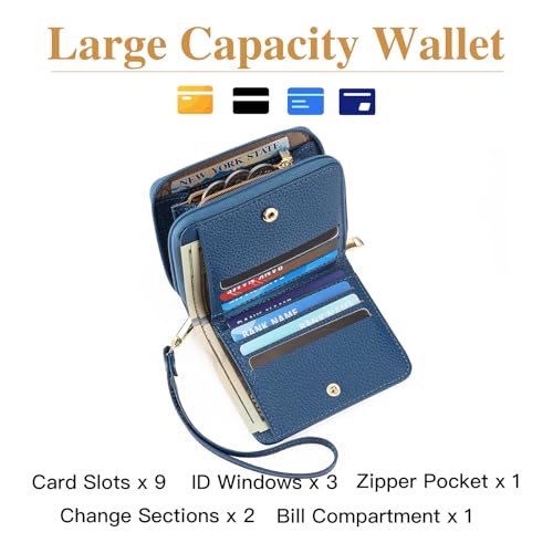 Image of GOIACII Small Wallet for Women RFID Blocking Credit Card Holder Ladies Compact Purse Zip Around Wristlet Vegan Leather Blue