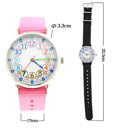 Kids Analog Quartz Wrist Watch Girls Boys Learning Watch 2pcs Change Interchangeable Textile Strap,Learning Read Time…2
