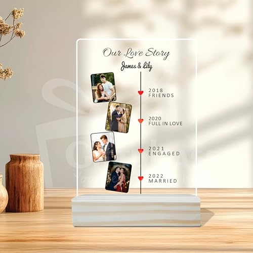 Image of Giftplease Customized Photo And Text Frame With Wooden Stand | Personalised Printed Photo Frame | Gift | Birthday | Anniversary (Transparent, 5MM, 6 * 8 Inches), Tabletop