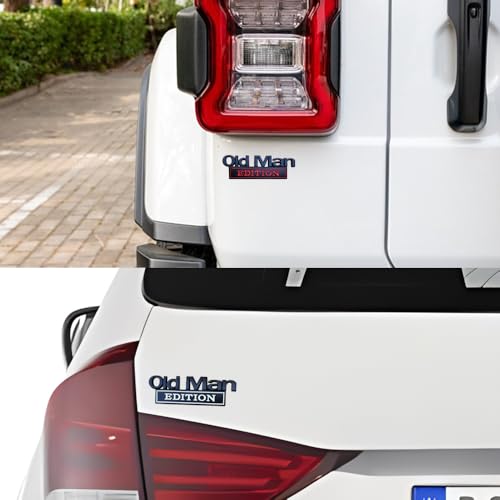 Image of 2pcs Metal Old Man Edition Emblem 3D Badge Fit for Universal Car Truck SUV Side Rear Front Hood Trunk Door Decal Sticker (Black White)