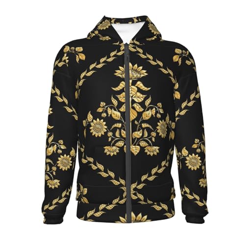 Sunflower In Gold And Black Kids Pullover Hoodies Boys Zip Up Sweatshirts Girls Athletic Clothes with Pocket2