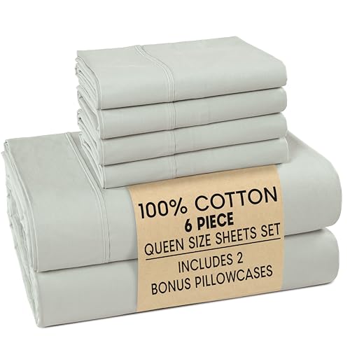 Casa Platino 100% Cotton Sheets Queen Size Set - 6