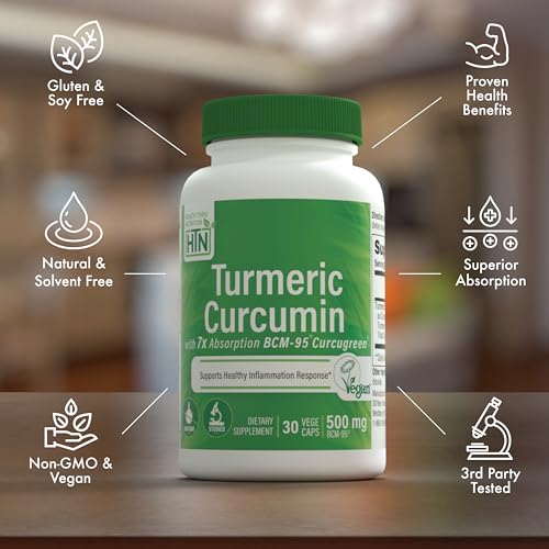 Image of Health Thru Nutrition Turmeric Curcumin Complex 500mg | as BCM-95 Curcugreen Clinically Studied | Vegan Certified | (Non-GMO and Hypoallergenic (Pack of 30)