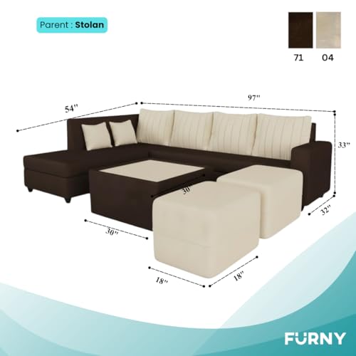 Image of CASASTYLE Stylano 8 Seater Fabric LHS L Shape Sofa Set with 1 Centre Table & 2 Ottoman (Cream-Dark Brown) 8-Person Seating with Premium Velvet Finish | Ideal for Living Room, Hotels