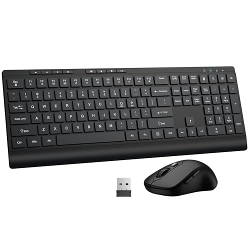 Wireless Keyboard and Mouse Combo, Full Size Quiet Key Computer Keyboard and Cordless Mice with 3 DPI Adjustable, 2.4G Lag-Free, Long Battery Life, Compatible with Windows and Mac Systems, Black