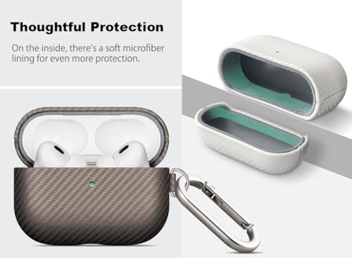 Image of Haobobro Leather Case - for AirPods Pro 3 Case Cover with Keychain - Selected Skin-Friendly Leather, Carbon Fibre Texture, Handmade Hard Cover for AirPods Pro 3rd Generation Earbuds - Desert Titanium