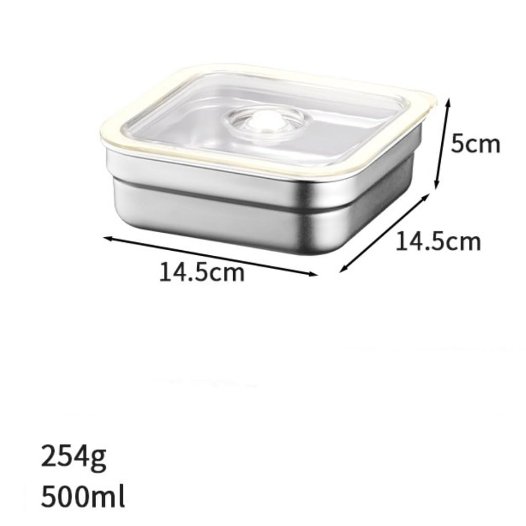 Recipientes para Alimentos Caja de conservación al vacío de acero inoxidable, refrigerador Rectangular, se puede congelar y refrigerar, Caja de almacenamiento sellada para Refrigerador Frutas Vegetale
