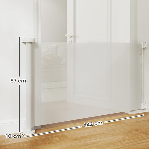 PawHut Treppenschutzgitter Ausziehbar 0-136cm 87 cm Hoch Türschutzgitter Treppenschutzrollo Absperrgitter Treppengitter für Haustiere Türgitter Schutzgitter Geeignet für Treppen Türen Innen & Außen