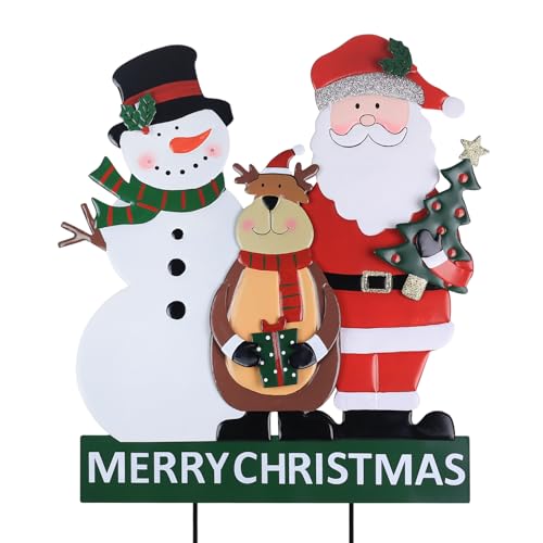 YEAHOME Outdoor Christmas Decorations, 3 Metal Snowman Santa Claus Deer