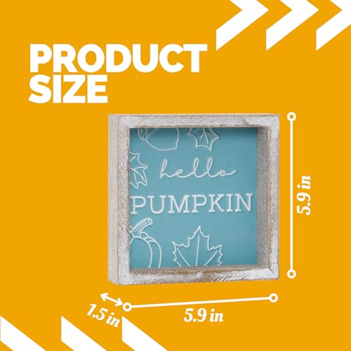 Image of Embossed Hello Pumpkin Sign, Rustic Fall Decorations for Home, Thanksgiving Centerpieces for Table Cubicle Desk Mantel Fireplace, Autumn Tiered Tray Decor