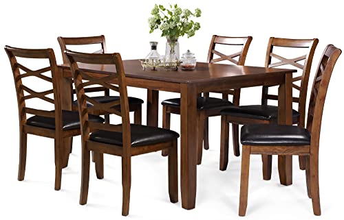 Dining Table Set For 6, Kitchen & Dining Room Sets, Rubber Solid Wood, 60''L × 36" W #TOP1