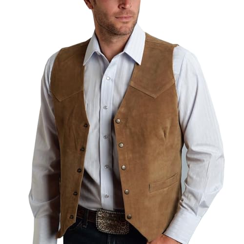 Allthemen Gilet en Daim Homme Vintage Rétro Veste sans Manche Style Cowboy Casual Marron XL