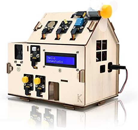 KEYESTUDIO IOT ESP32 Smart Home Starter Kit for Arduino and Python,Electronics Home Automation Coding Kit, Wooden House DIY Sensor Kit STEM Educational Set for Adults Teens 15+