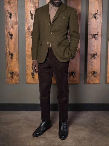 Men's Tweed Jackets Herringbone Peaked Lapel Three Buttons Vintage Blazer British Sport Coat with Pockets4