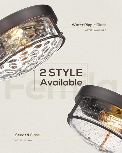 Femila Flush Mount Lighting Fixture, 12Inch 2-Light Metal Ceiling Light Fixtures, Oil Rubbed Bronze Finish With Seeded Glass thumb #6
