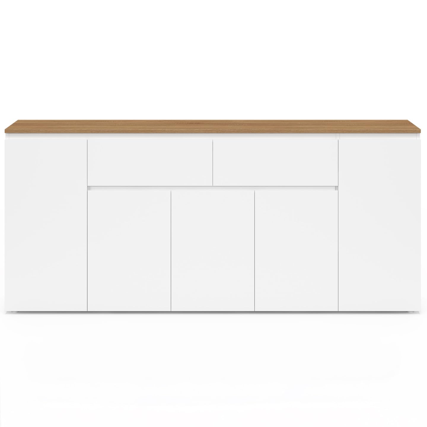 IDMarket - Aparador de 180 cm Toby 5 puertas y 2 cajones, color blanco y tablero de madera