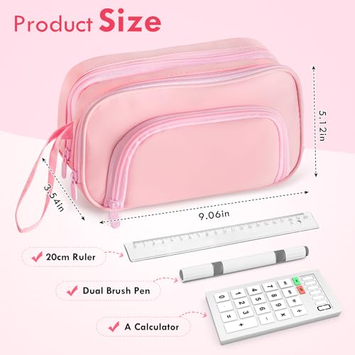Image of Large Capacity Pencil Case with Pull-out Structure - Multifunctional Extra Big Pencil Pouch Pen bag, Portable Stationery Organizer with Zipper, College Office School Supplies for Girls, Pink