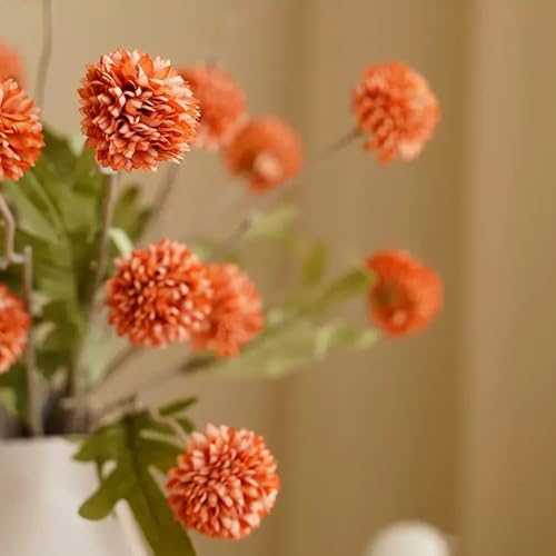 MSIUE 造花 花瓶用 20.5インチ 10本の茎、シルクドライフェイクマムズブーケ 屋内フェイクフラワーアレンジメント 装飾用(オレンジ) [4]