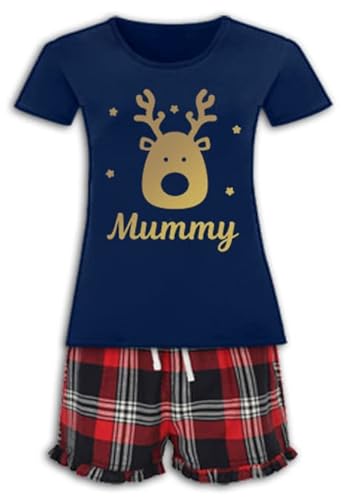 Personalised Matching Family Christmas Pyjamas Cute Reindeer Red Navy Tartan Loungewear Cute Reindeer - Image 7