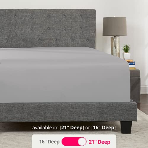 Queen Fitted Sheet Only Deep–Pocket – Extra Deep Pocket Queen Fitted Sheet – 21” Fitted Sheets Perfectly Fit 17”–23” Deep Mattress & Toppers – Lovely Feel – 1 Bottom Sheet Queen Size – Calm Grey #TOP2