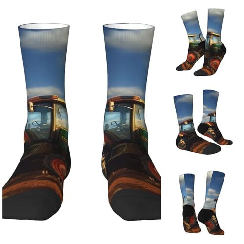 LZQPOEAS Fantasy Farm Tractor Athletic Socks Unisex Cushioned Crew Socks Hiking Running Calf Sock Soft Above Ankle Sock