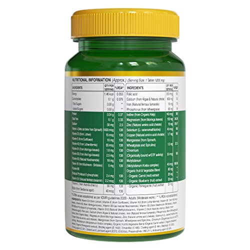 Image of Pure Nutrition Organic WholeFood Multivitamin | Plantbased Vitamin A D3 C E K2 B1 B2 B3 B5 B6 Biotin B12 Iodine Selenium: 100% RDA + Copper Chromium Iron Folic Acid Calcium Magnesium Zinc 120 Veg Tabs
