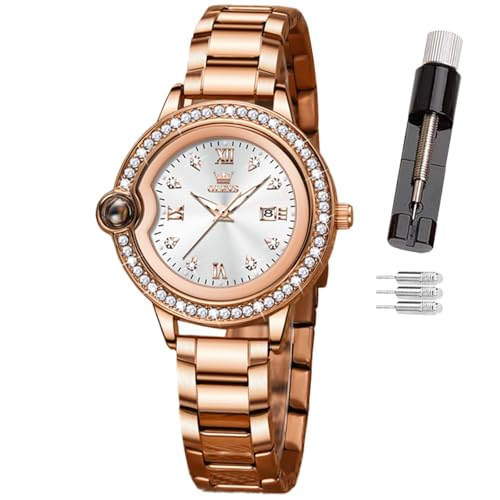 Montre à quartz pour femme avec cadran or rose au design raffiné pour petit poignet