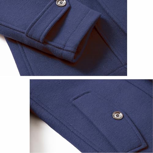 Image of INVACHI Men's Wool Blend Coat Warm Winter Trench Coat with Detachable Soft Scarf Single Breasted Pea Coat