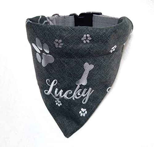 Hundehalstuch mit Halsband Verstellbar Halstuch in grau/silber oder braun/gold optional mit Wunsch Namen bestickt Tuch