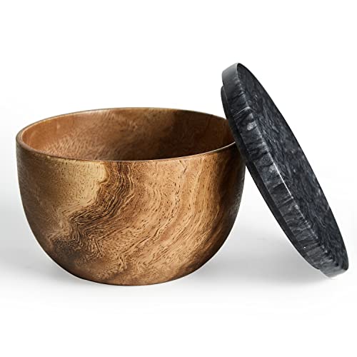 Marczero Large Salt Box Spice Seasonings Keeper Pepper Container,Wooden Base With Marble Cover (Black) #TOP2