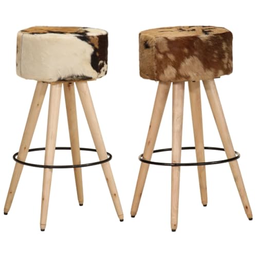 Tabourets de bar en cuir véritable et bois de manguier - 2
