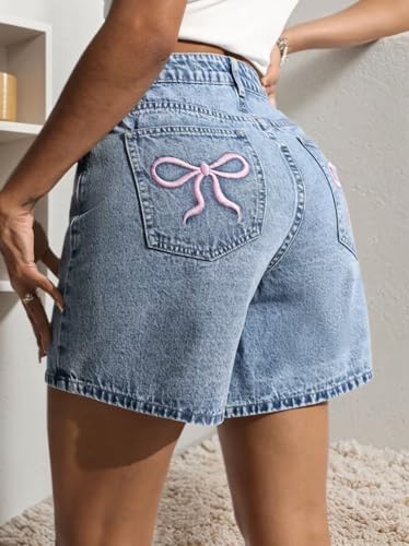 Image of Nifty Women's Denim Stretchable Relaxed Fit Shorts|| Back Pocket Bow Tie Detail