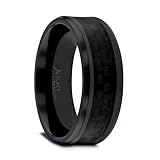 OXYN - Alianza de boda para hombre con bordes biselados pulidos de titanio negro con incrustaciones de fibra de carbono, 6 mm y 8 mm, Titanio, Sin piedras preciosas