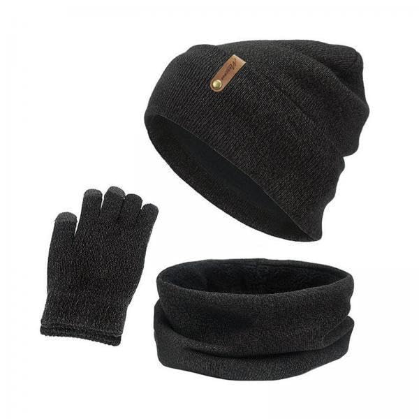 3xWomen Winter Beanie Hat Scarf Hat Knitted Gloves Fleece Lining Numb Gray-image-17