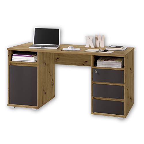 Stella Trading Primus 2 tiroirs, Sonoma Informatique pour Bureau à Domicile avec Espace Compartiments de Rangement Ouverts, Engineered Wood, Chêne Artisan/Anthracite, 145 x 74 x 65 cm Cover