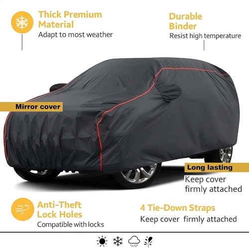 Image of Sulfar 100% Water Resistant Car Body Cover Compatible with Mirror for BMW 118 (Triple Stitched, Full Bottom Elastic, Dark Grey Taffeta with Red Piping)